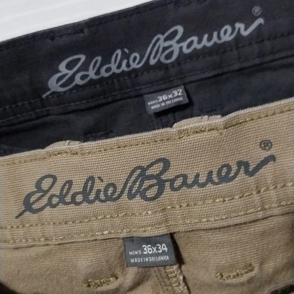 Eddie Bauer Relaxed Fit Utility Pants Mens 36 Tan Gray Canvas Cargo Jeans - Picture 2 of 10